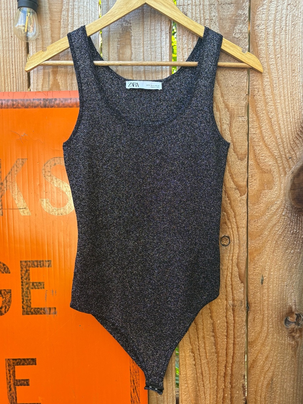 ZARA Metallic Charcoal Tank Bodysuit